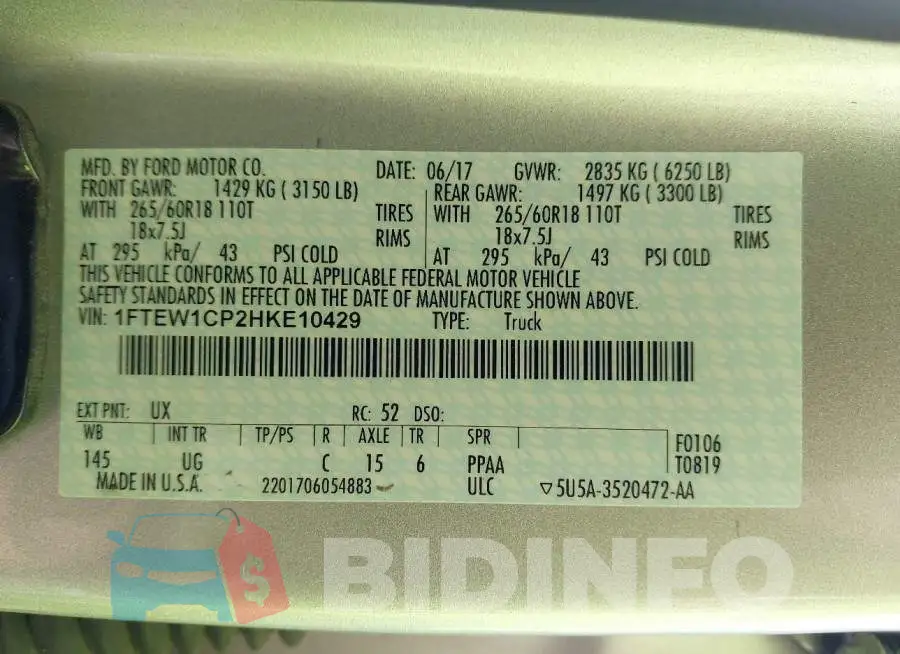 1FTEW1CP2HKE10429 Photo# 9