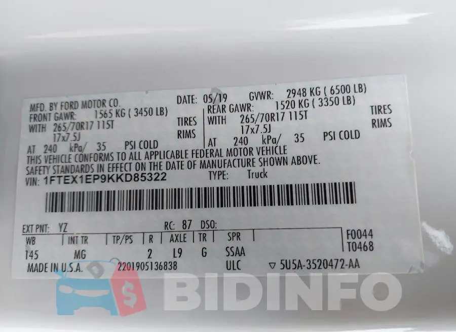 1FTEX1EP9KKD85322 Photo# 9