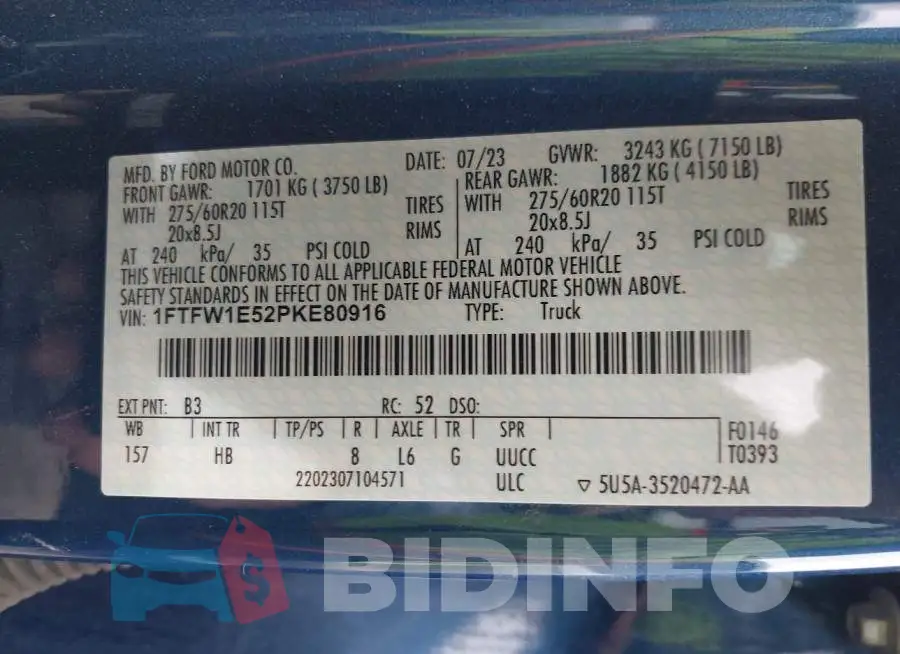 1FTFW1E52PKE80916 Photo# 9