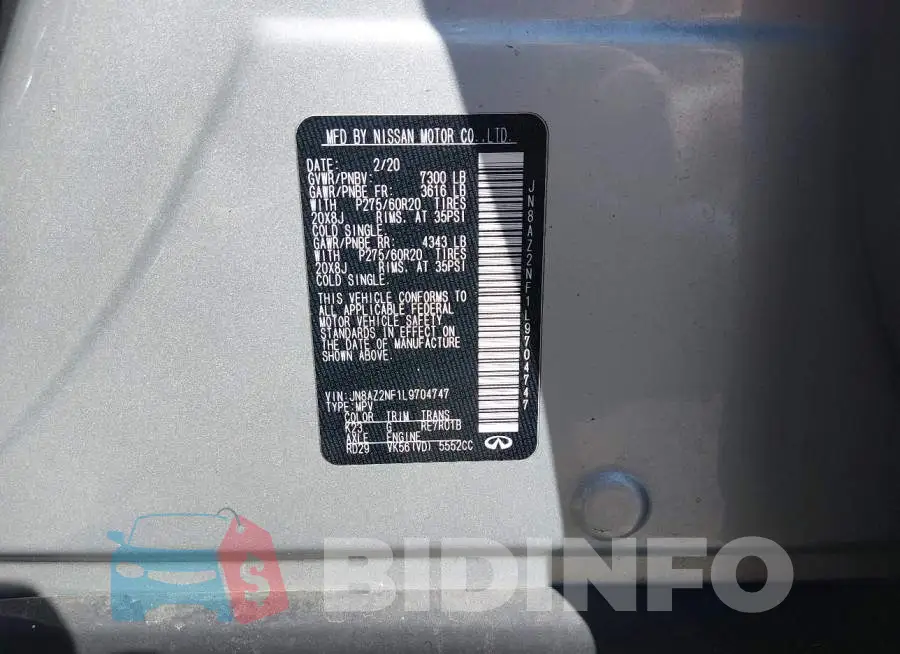 JN8AZ2NF1L9704747 Photo# 9
