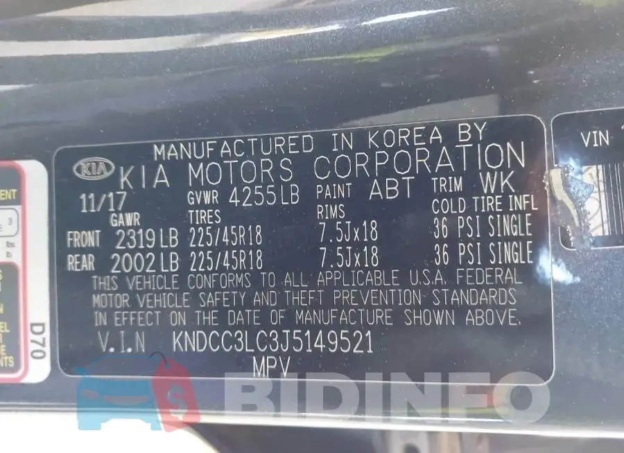 KNDCC3LC3J5149521 Photo# 9