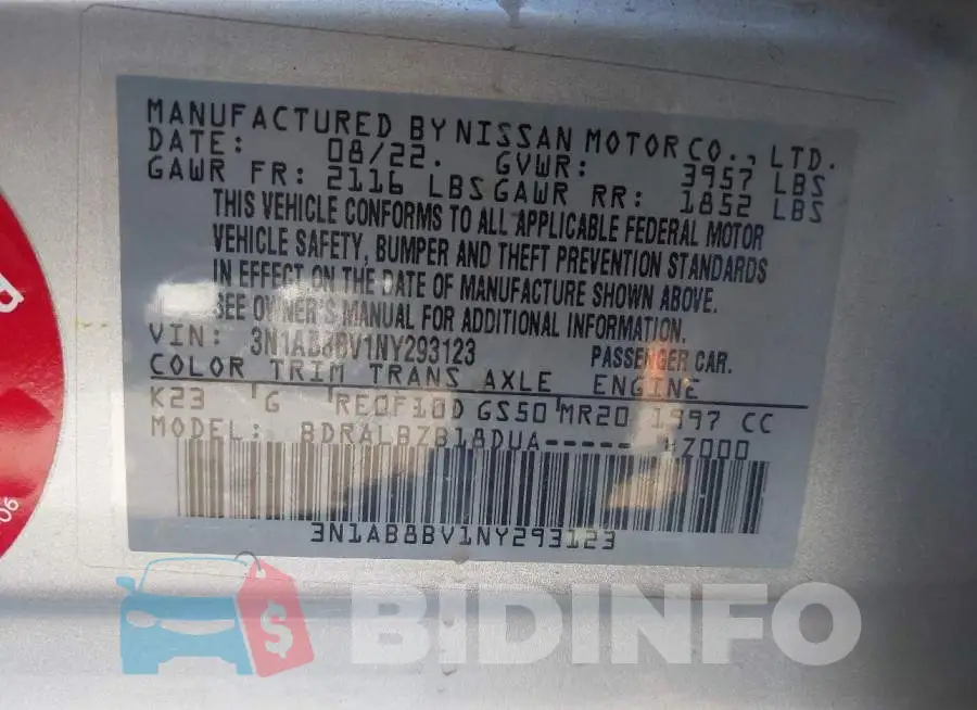 3N1AB8BV1NY293123 Photo# 9