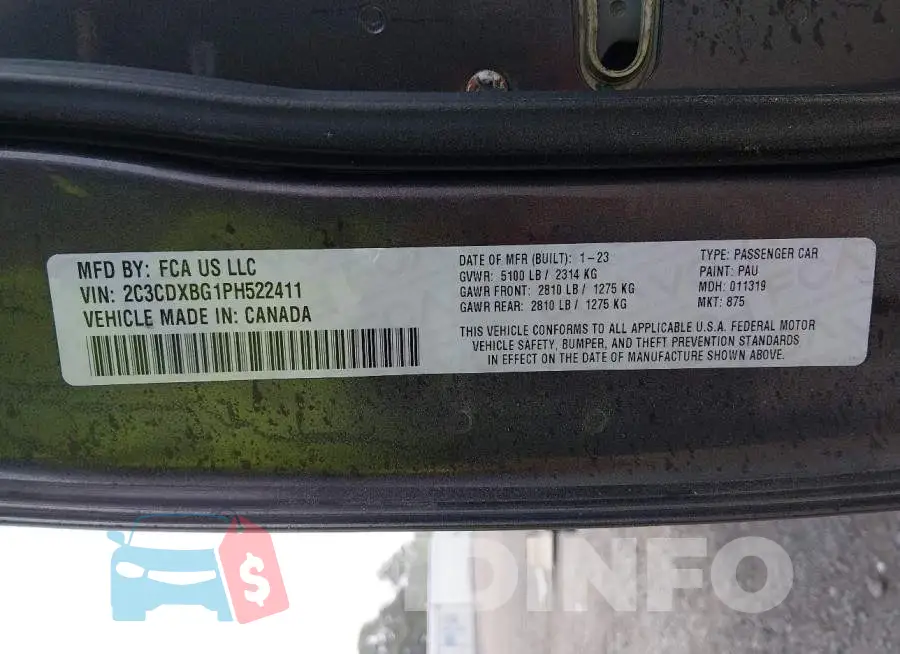 2C3CDXBG1PH522411 Photo# 9
