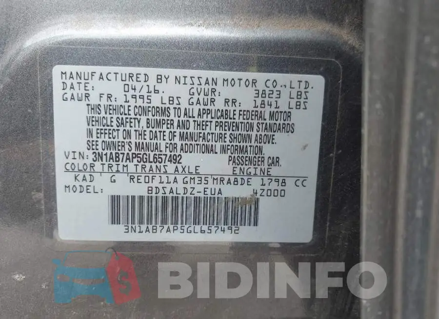 3N1AB7AP5GL657492 Photo# 9