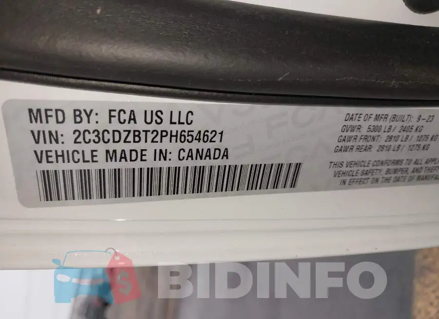 2C3CDZBT2PH654621 Photo# 9