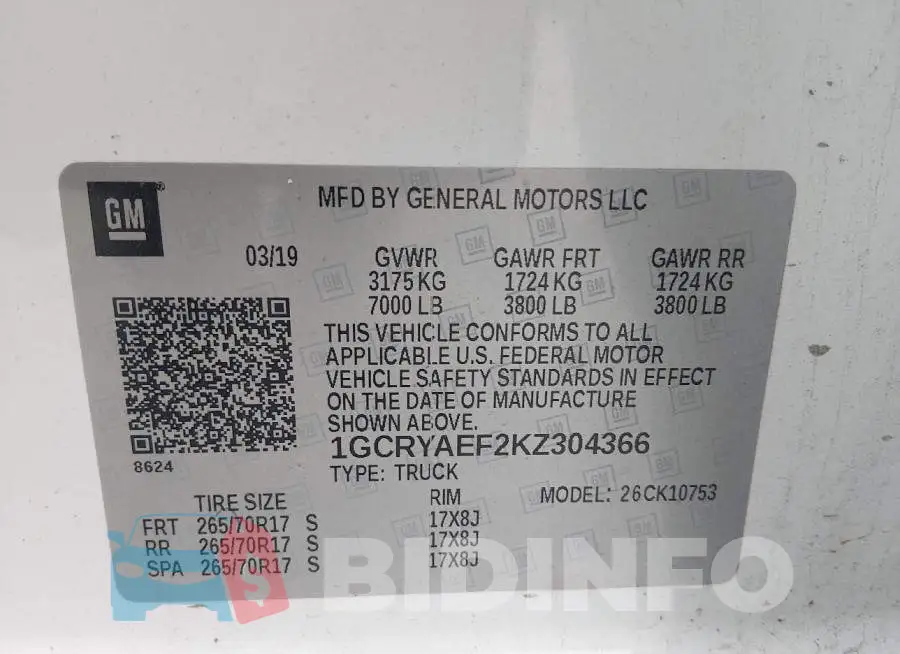 1GCRYAEF2KZ304366 Photo# 8