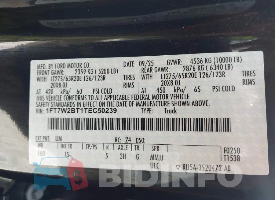 1FT7W2BT1TEC50239 Photo# 9