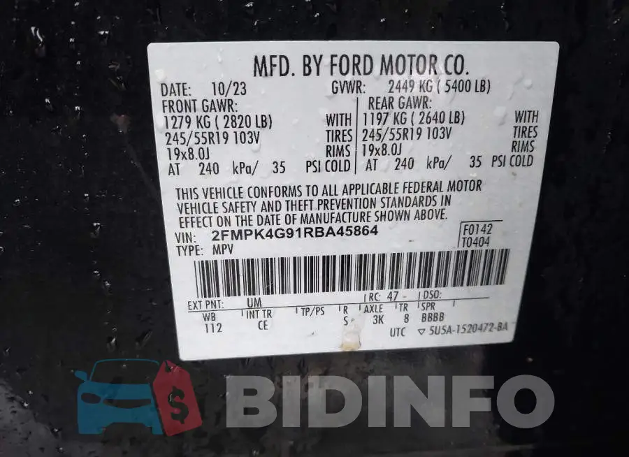 2FMPK4G91RBA45864 Photo# 9