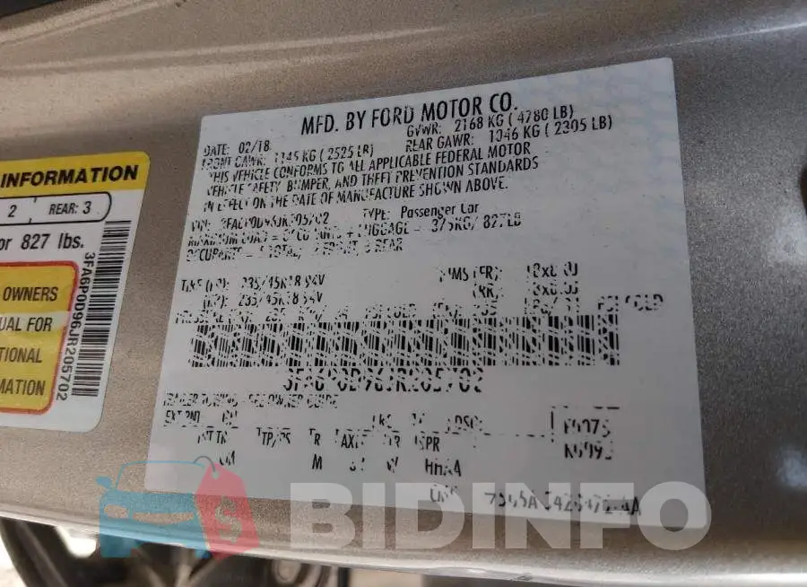3FA6P0D96JR205702 Photo# 9