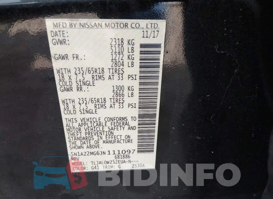 5N1AZ2MG6JN111097 Photo# 9