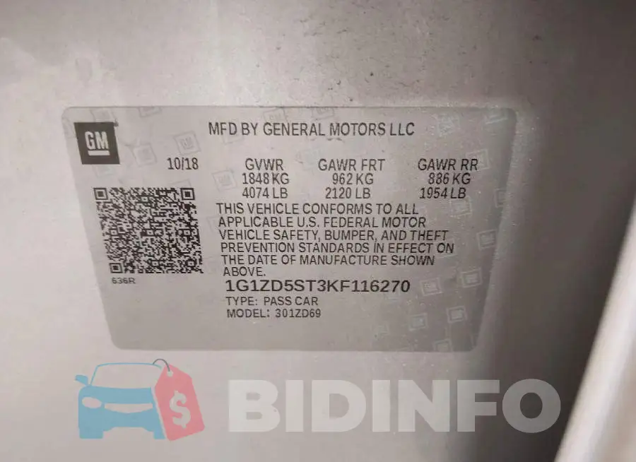 1G1ZD5ST3KF116270 Photo# 9