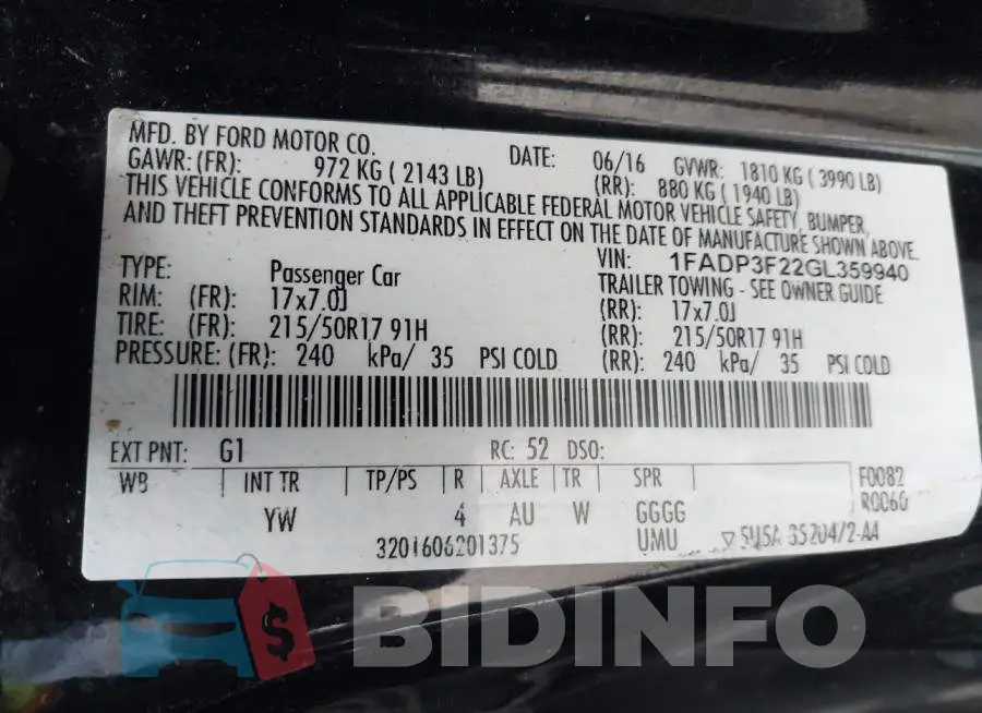 1FADP3F22GL359940 Photo# 9