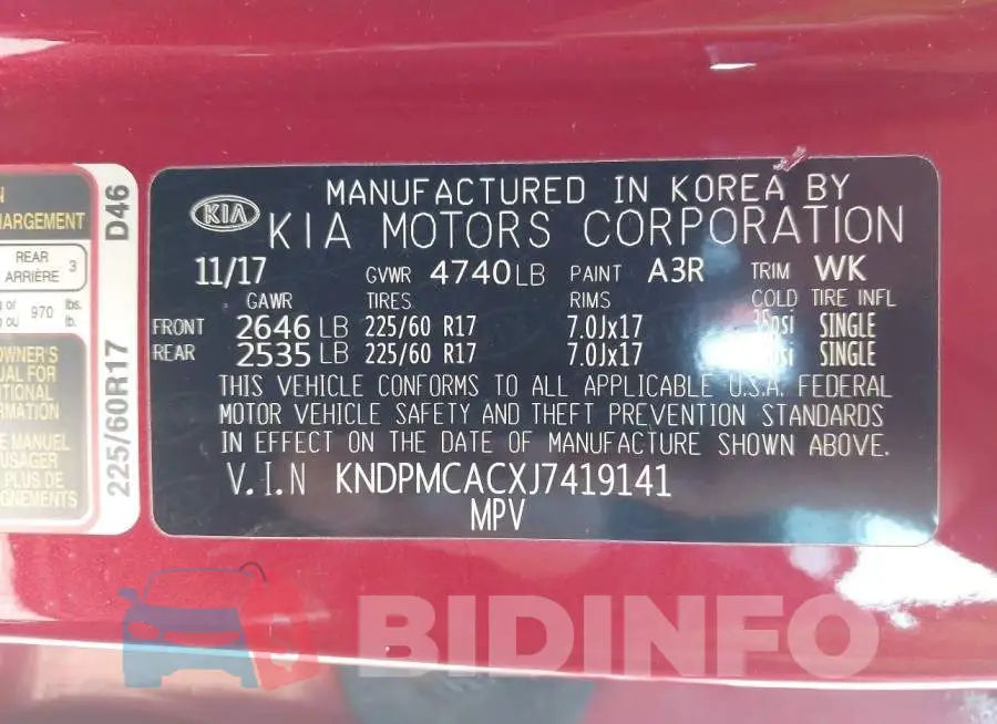 KNDPMCACXJ7419141 Photo# 9