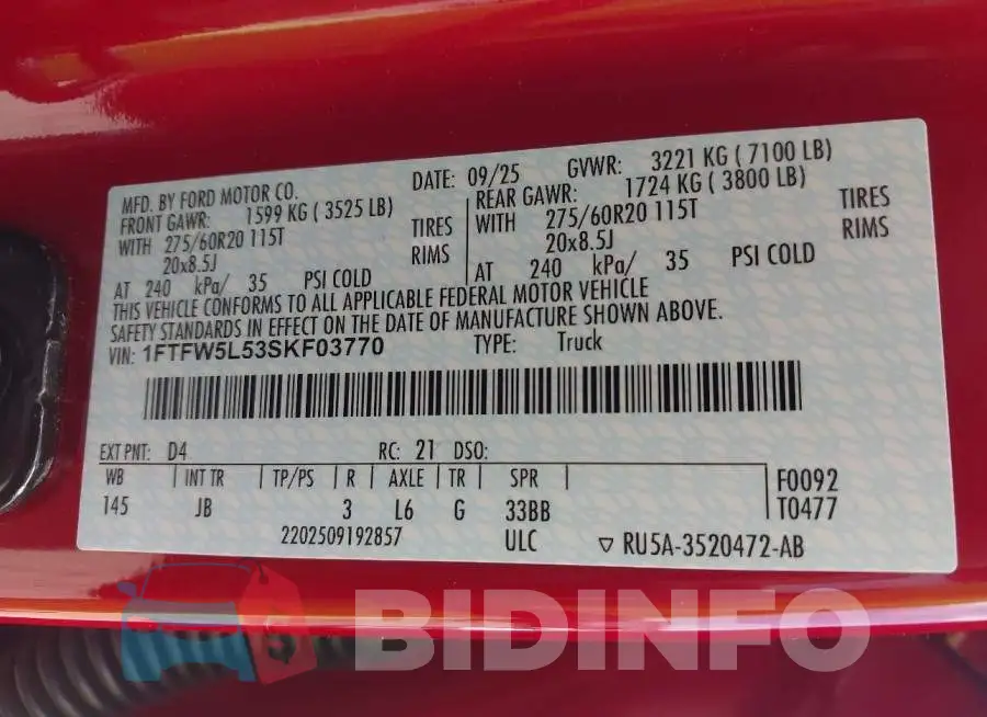 1FTFW5L53SKF03770 Photo# 9