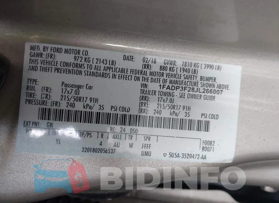 1FADP3F28JL266007 Photo# 9