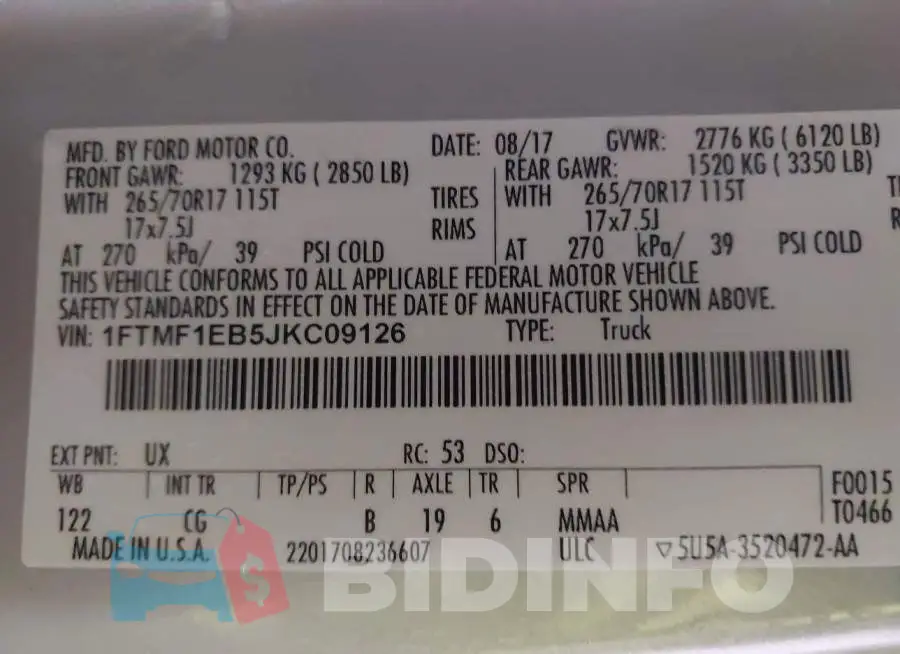 1FTMF1EB5JKC09126 Photo# 9