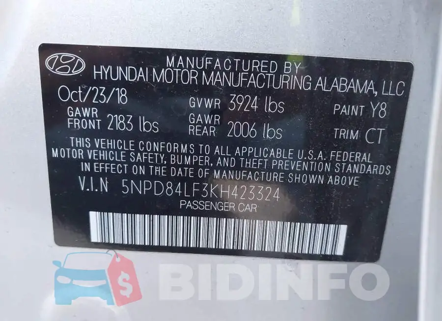 5NPD84LF3KH423324 Photo# 9