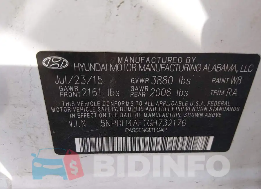 5NPDH4AE1GH732176 Photo# 9