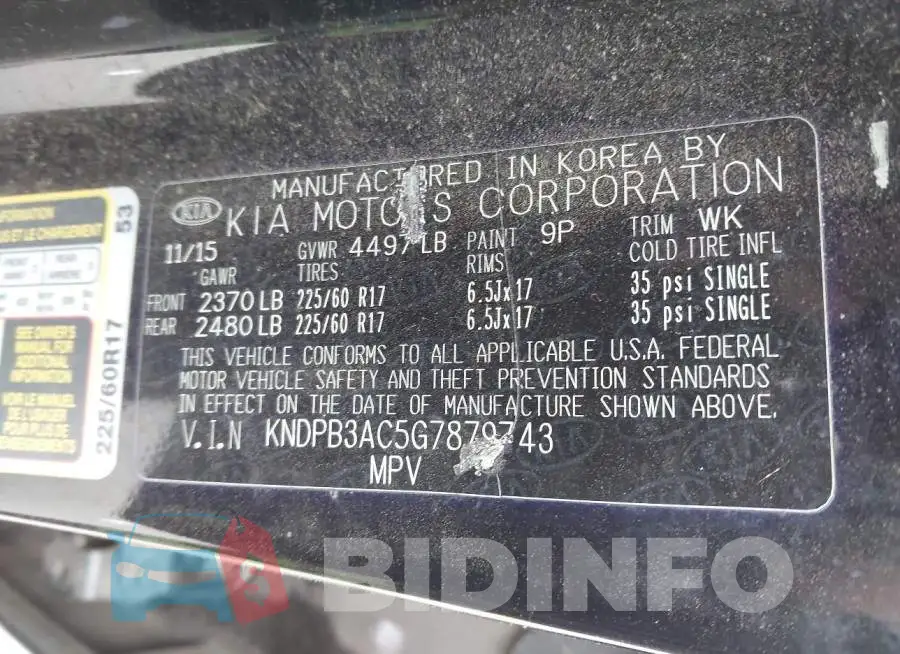KNDPB3AC5G7879743 Photo# 9