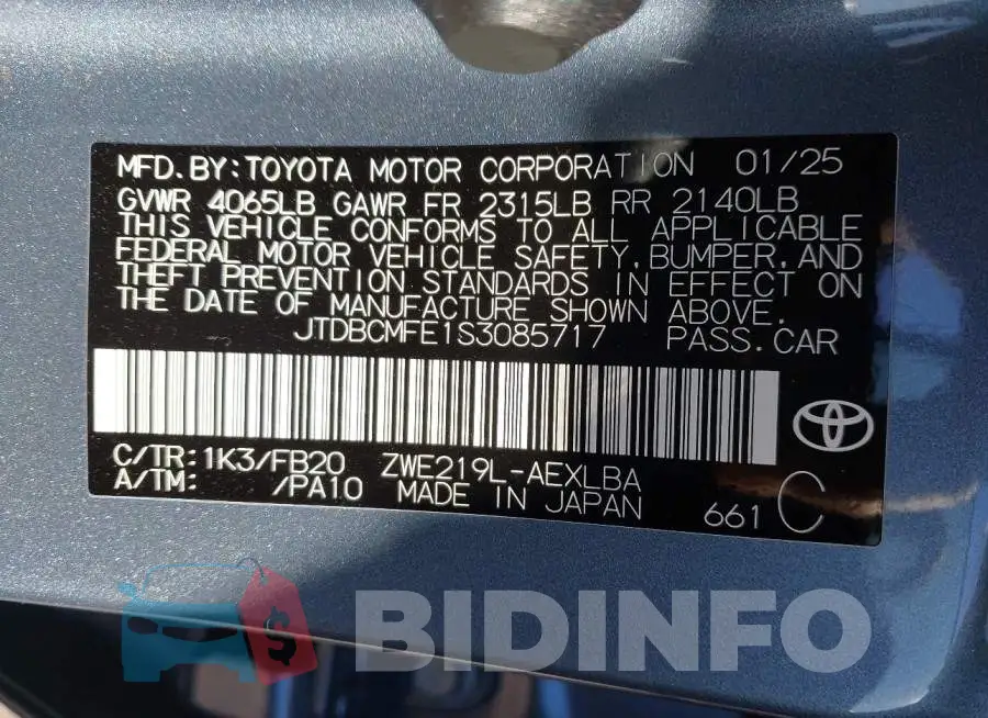 JTDBCMFE1S3085717 Photo# 9