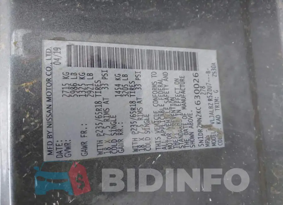 5N1DR2MN2KC630026 Photo# 9