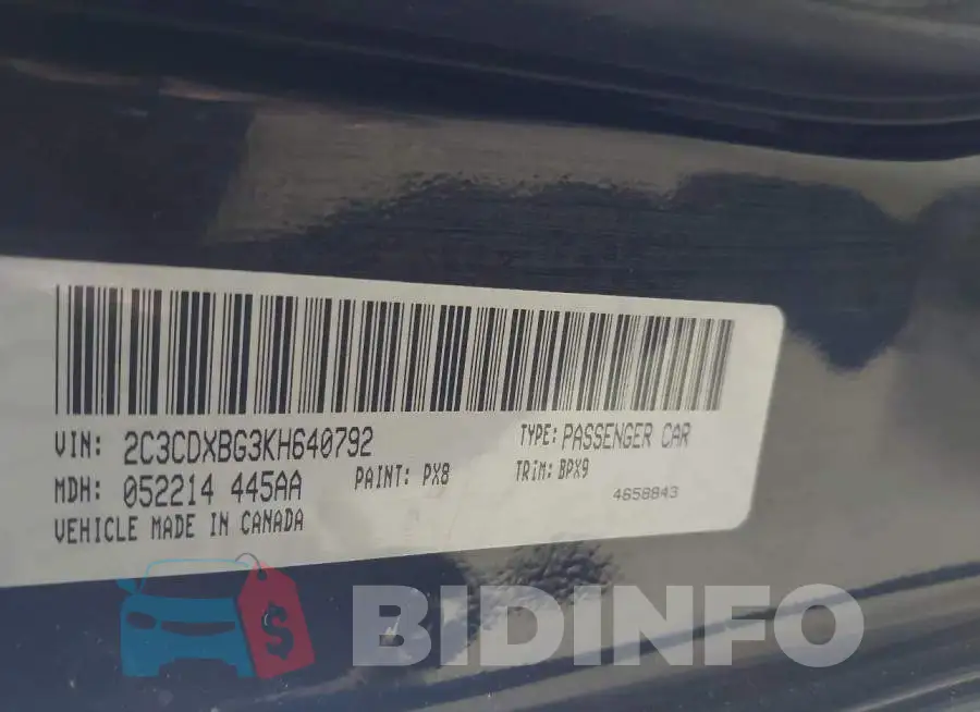 2C3CDXBG3KH640792 Photo# 9