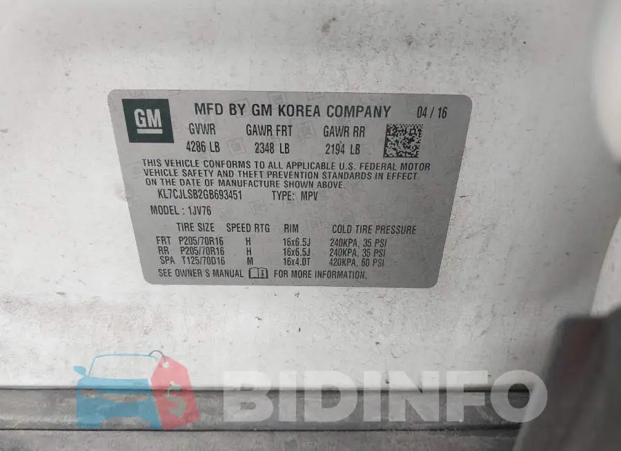 KL7CJLSB2GB693451 Photo# 9
