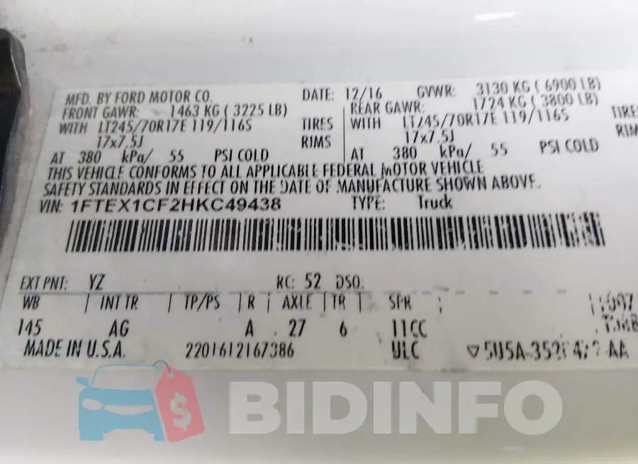 1FTEX1CF2HKC49438 Photo# 9