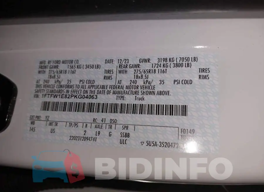 1FTFW1E82PKG04063 Photo# 9