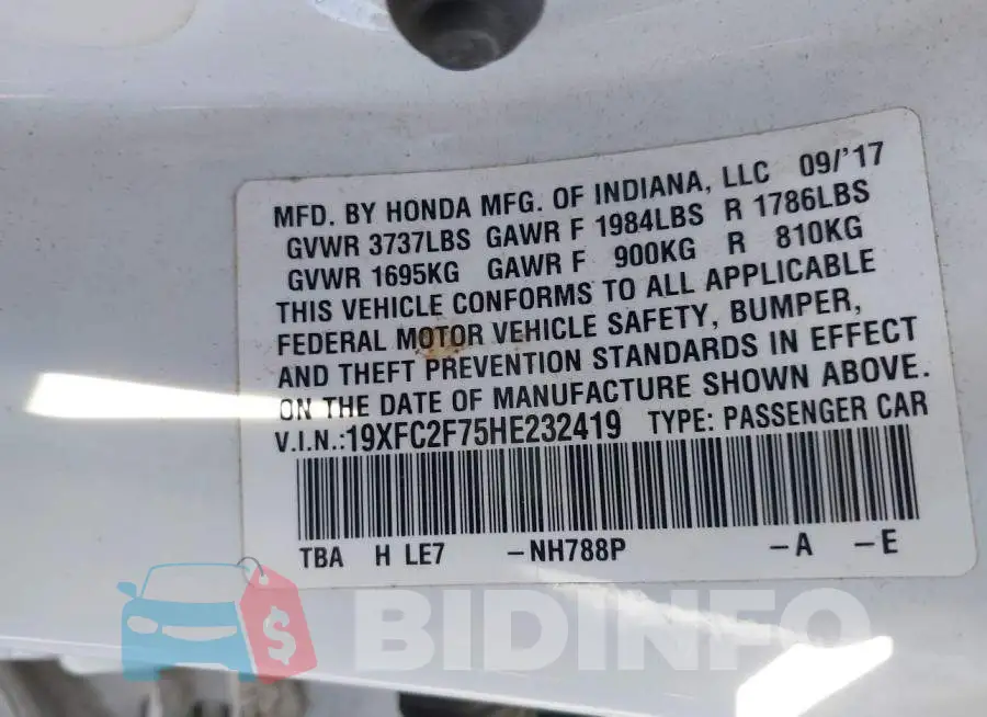 19XFC2F75HE232419 Photo# 9