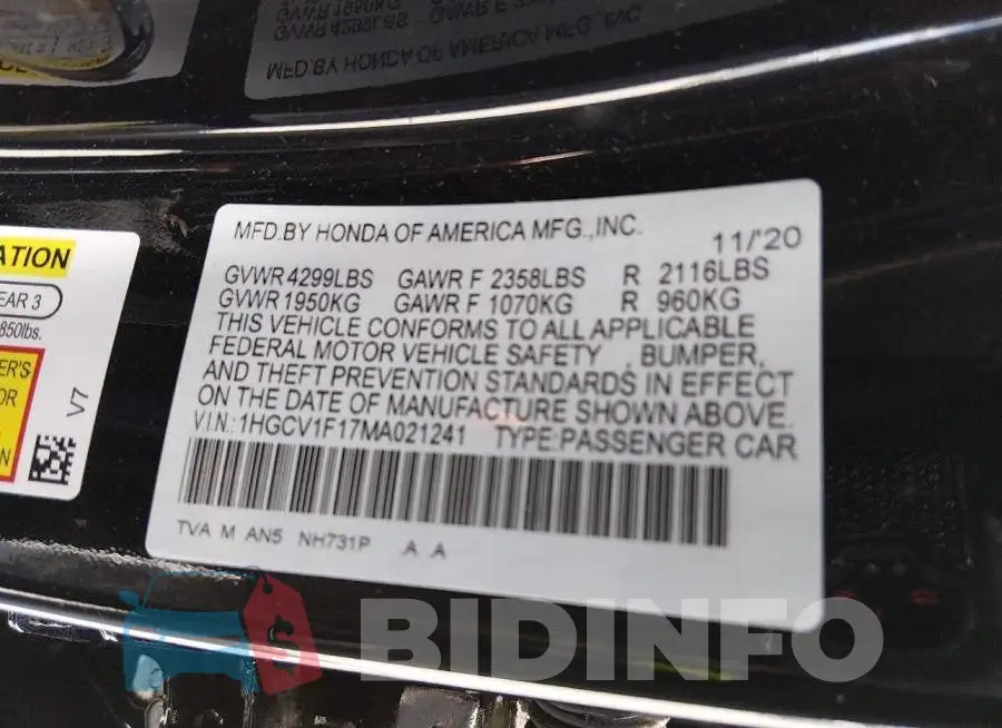1HGCV1F17MA021241 Photo# 9