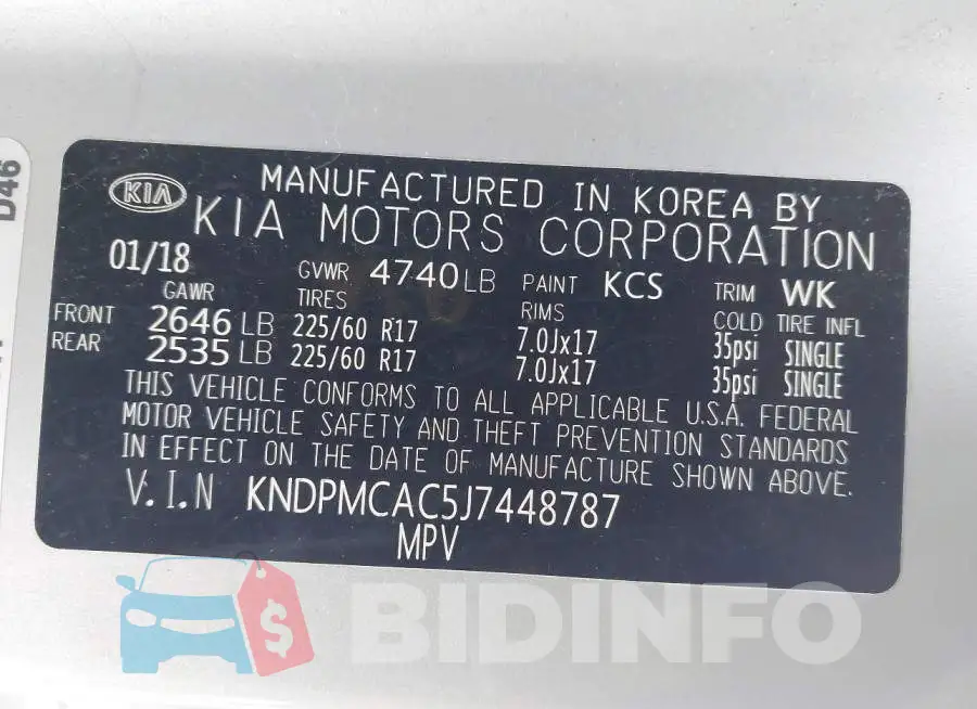 KNDPMCAC5J7448787 Photo# 9
