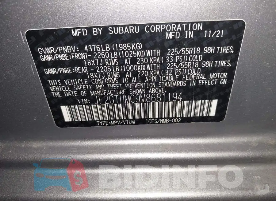 JF2GTHMC9M8681194 Photo# 9