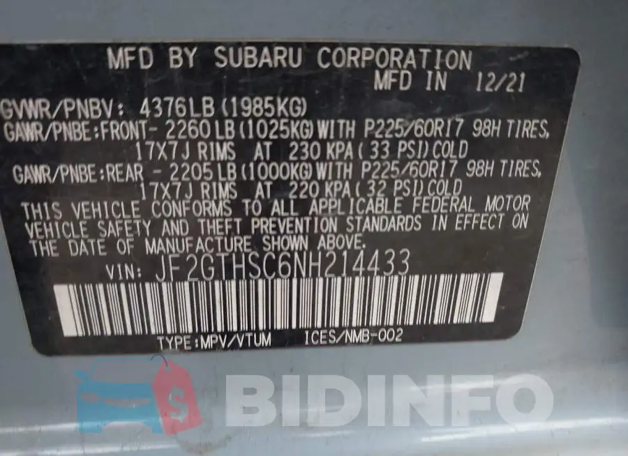 JF2GTHSC6NH214433 Photo# 9