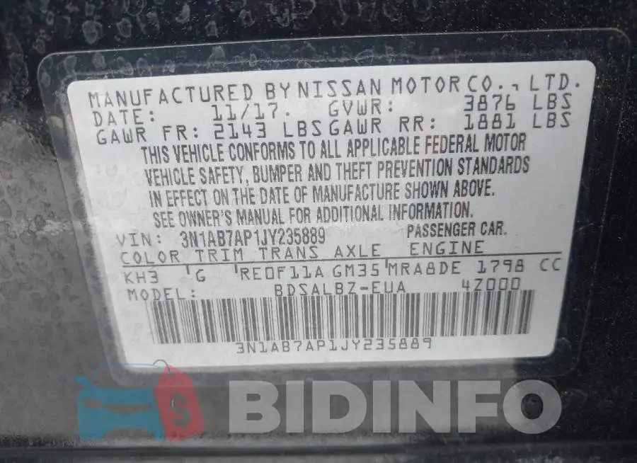 3N1AB7AP1JY235889 Photo# 9