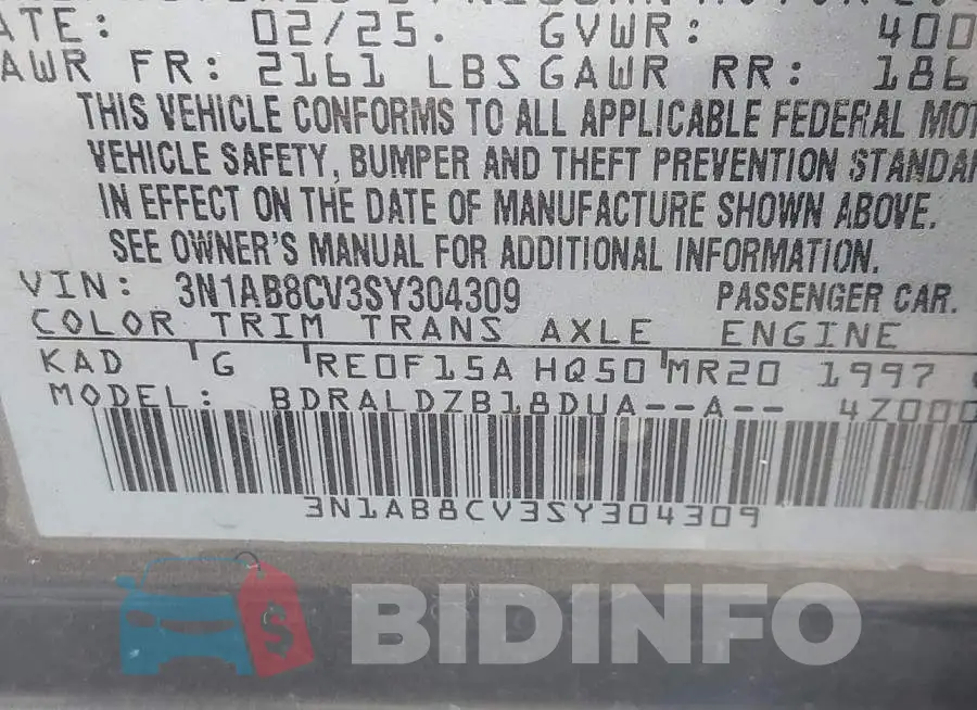 3N1AB8CV3SY304309 Photo# 9