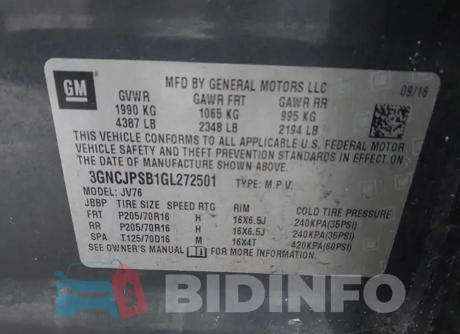 3GNCJPSB1GL272501 Photo# 9