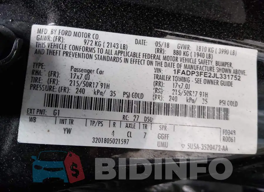 1FADP3FE2JL331752 Photo# 9