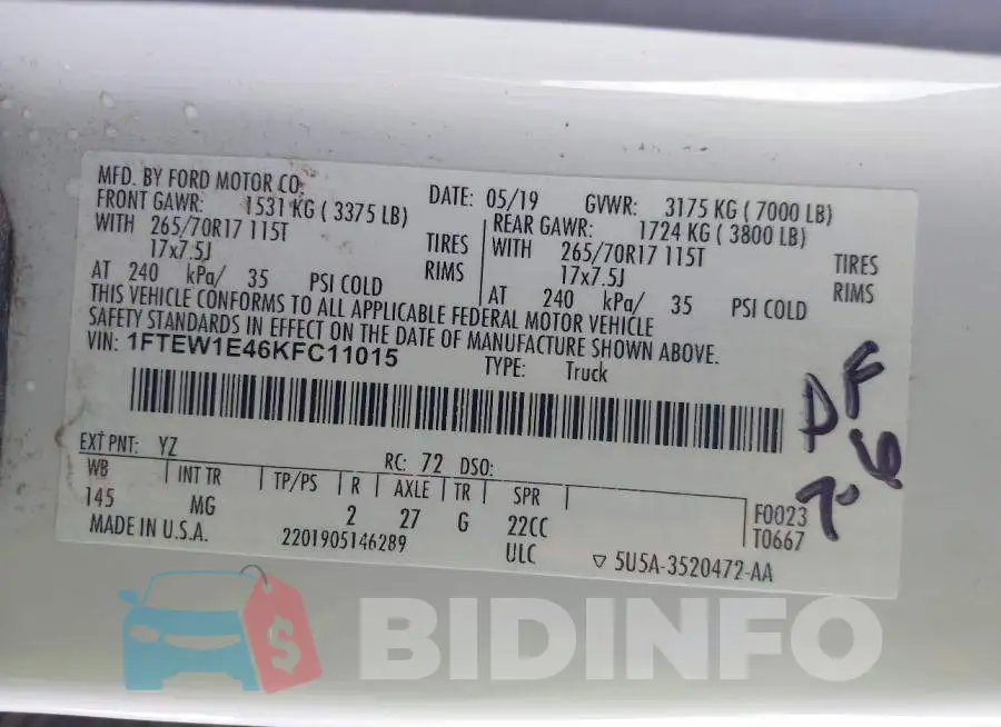 1FTEW1E46KFC11015 Photo# 9