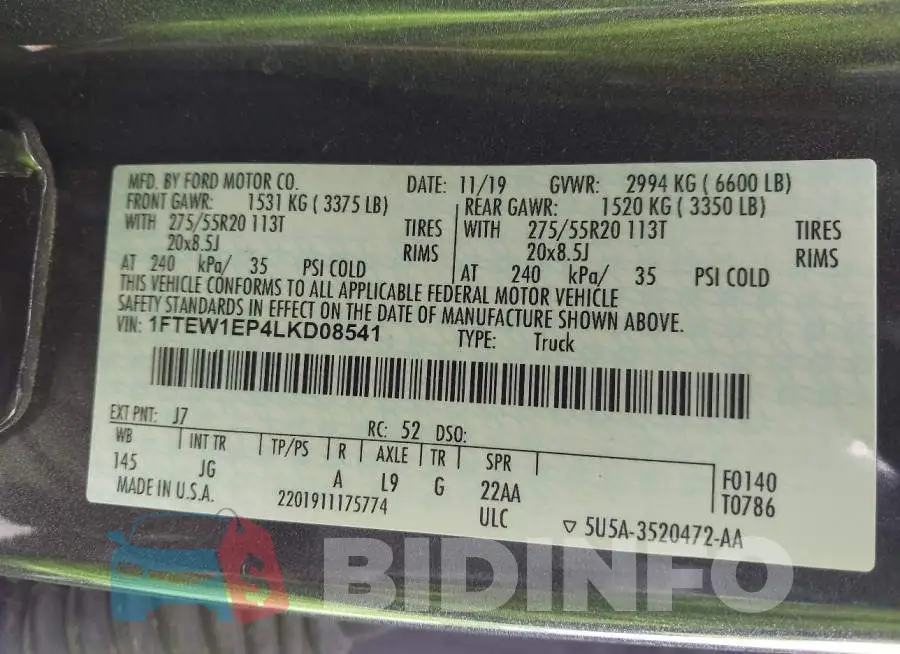 1FTEW1EP4LKD08541 Photo# 9