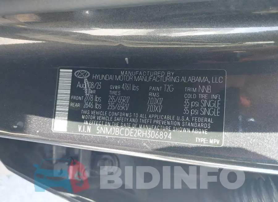 5NMJBCDE2RH306894 Photo# 9