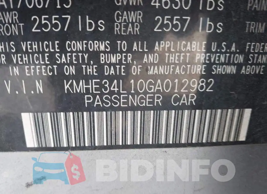 KMHE34L10GA012982 Photo# 9