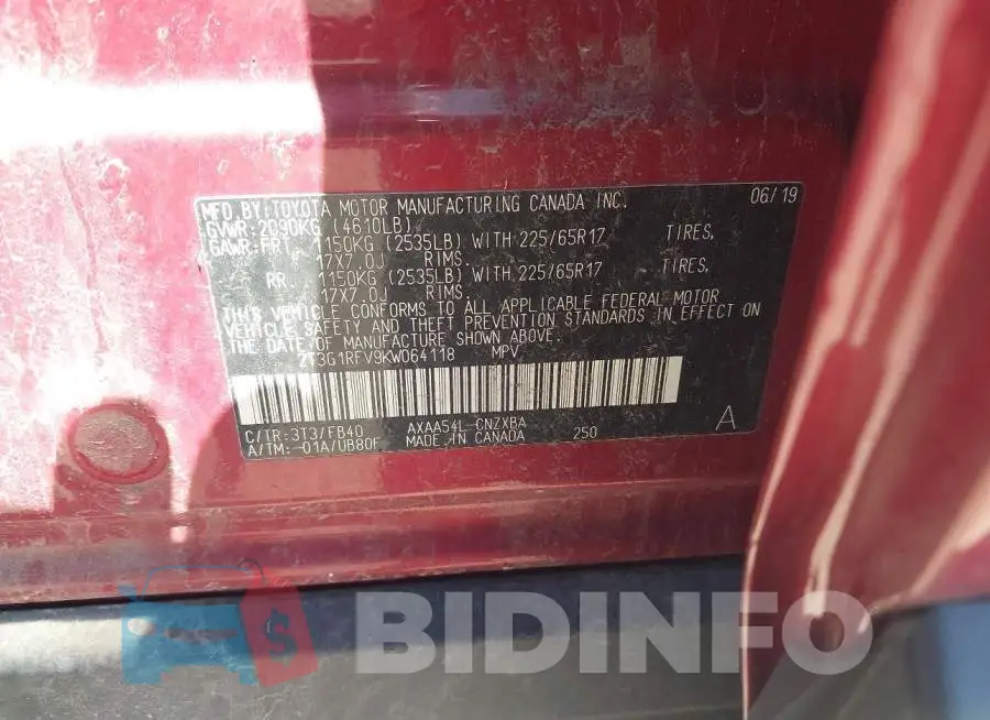 2T3G1RFV9KW064118 Photo# 6