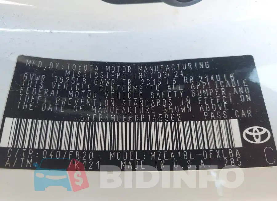 5YFB4MDE6RP145962 Photo# 9
