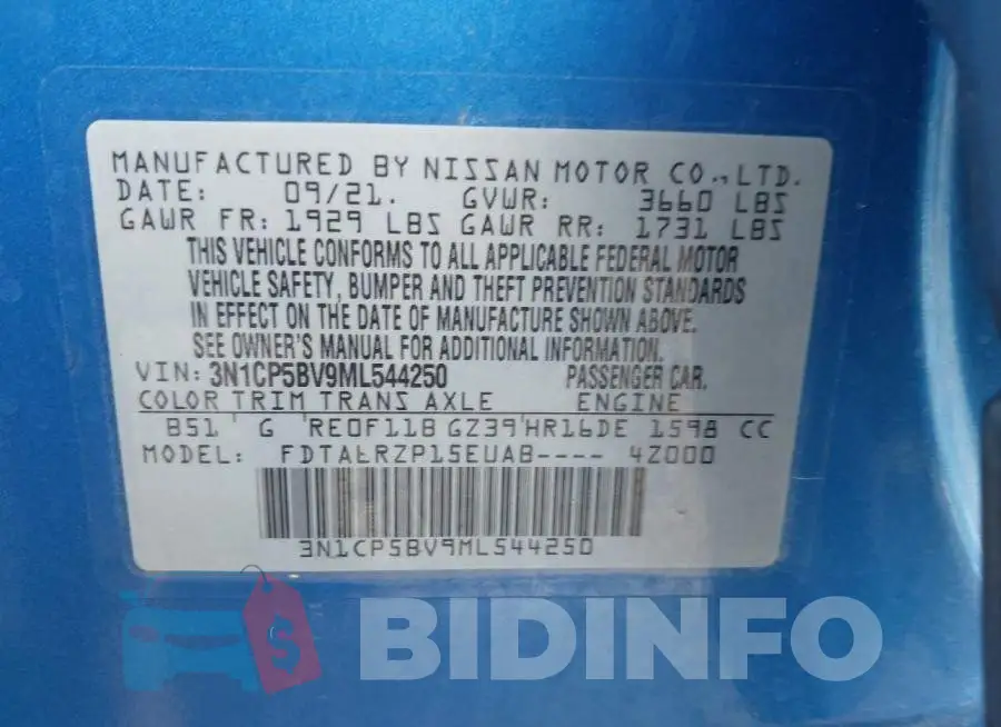 3N1CP5BV9ML544250 Photo# 9