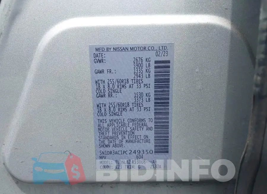 5N1DR3AC1PC249350 Photo# 9