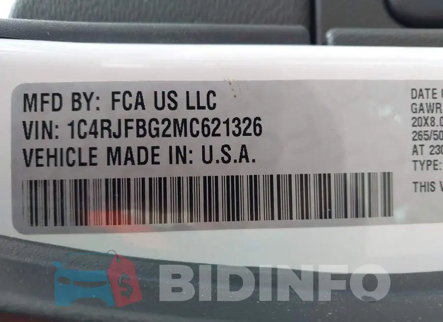 1C4RJFBG2MC621326 Photo# 9