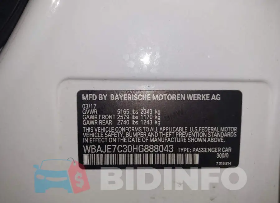 WBAJE7C30HG888043 Photo# 9