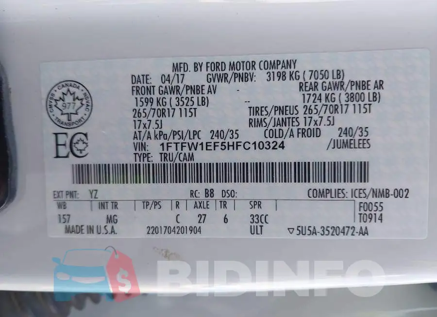 1FTFW1EF5HFC10324 Photo# 9