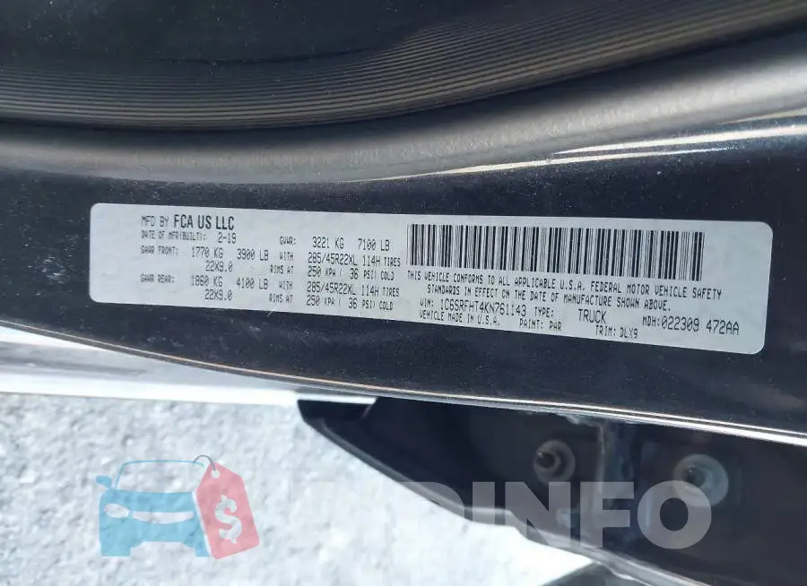 1C6SRFHT4KN761143 Photo# 9